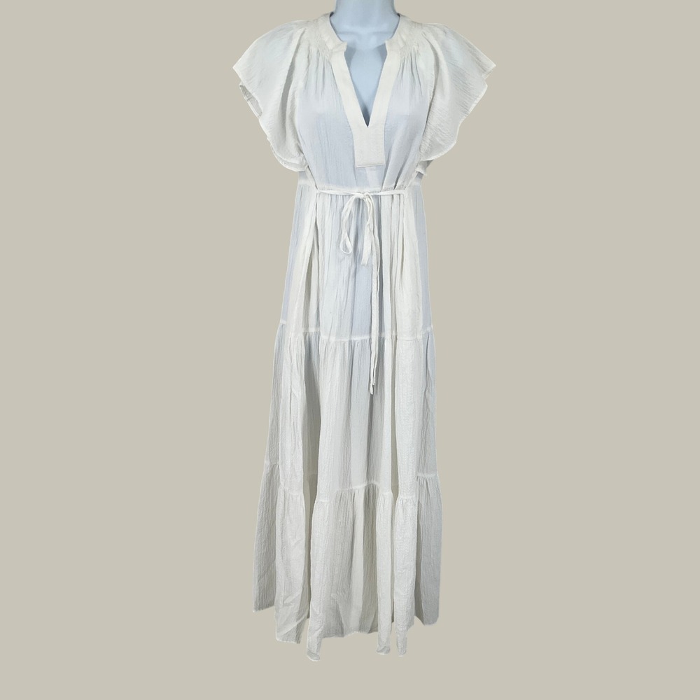 Calvin Klein Maxi Dress Womens 4 White Rayon Blend Boho Coastal Flutter